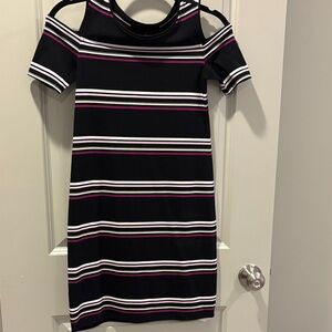 White House Black Market Striped Black and White Off-Shoulder Dress Size XXSmall